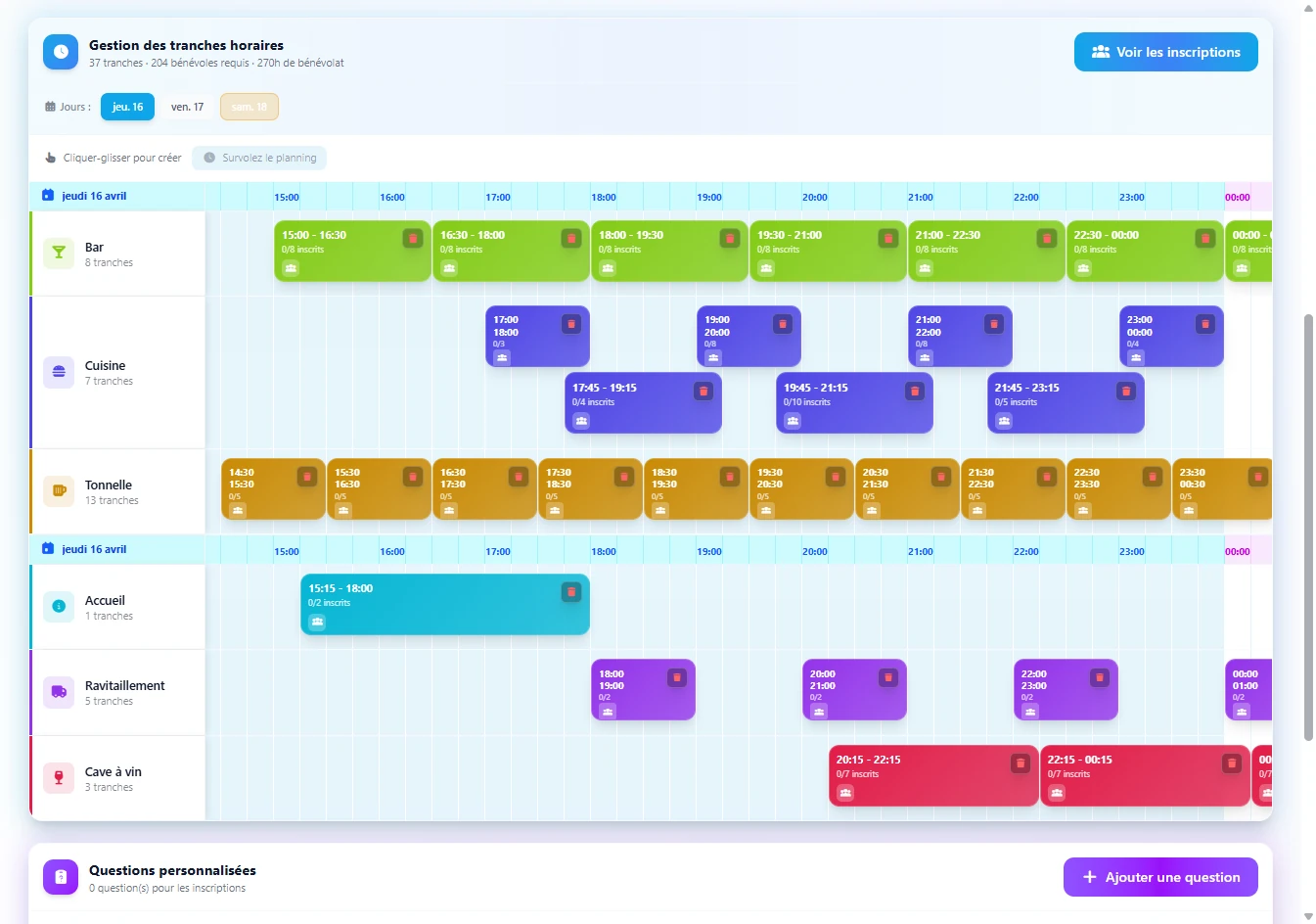 Benevoo - Planning bénévoles avec catégories et créneaux